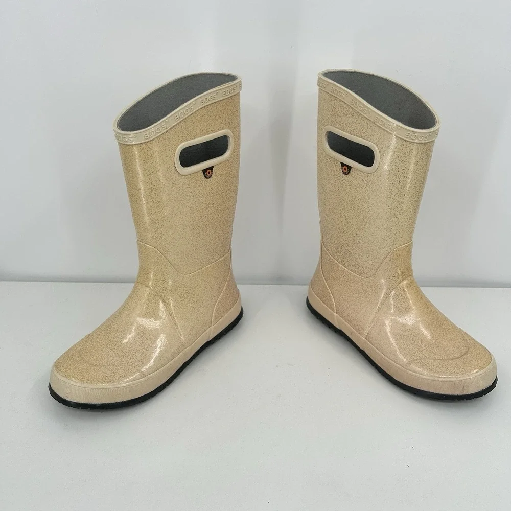Bogs Girls Classic Pull On Waterproof Rain Boots Size 3 Youth Cream Glitter
